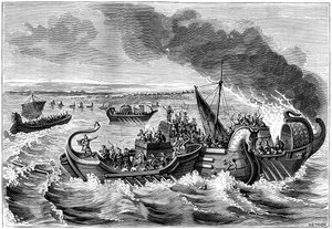 ローマ船とベネチ船の間の戦闘、ロワール川、56 BC 1882-1884。 作： Dietrich