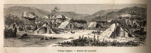 ジプシーの村。パリからブカレストまでの航海を説明するための版画。1860年、エドゥアール・シャルトンの指導のもと、製図者ランスロットが「Le tour du monde, nouveau journal des voyages」に掲載したもの。 作： Dieudonne Auguste Lancelot