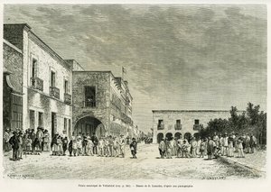 バリャドリッドの市庁舎。エドゥアール・シャルトン（1807-1890）が監督した『le tour du monde 1887』に収録されているデジレ・シャルネの『Ma last expedition au Yucatan』の物語を説明するためにランスロットが描いたエングレーヴィング。