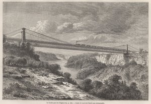 ナイアガラの二重橋、L.デヴィルの1854-55年の北米航海を説明するためにランスロットが描いたもの。1861年の "Le tour du monde "に掲載されたエングレーヴィング。セルバのコレクション。 作： Dieudonne Auguste Lancelot