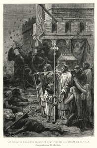聖ジュヌヴィエーヴの遺物が街の入り口に運ばれてきた（エングレーヴィング 作： Diogene Ulysse Napoleon Maillart