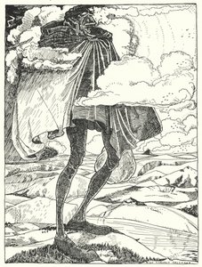 "We saw the Giant stalk over the hill-tops, carrying his dinner in a bag" (e.g. "We saw the Giant stalk over the hill-tops, carrying his dinner in a bag")