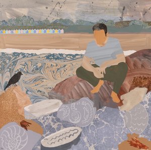 ビーチハットと化石（コラージュ） 作： Dione Verulam