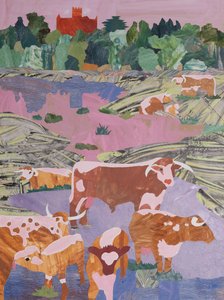 くつろぐロングホーン（コラージュ）