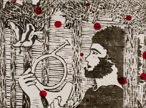 ジークフリート、木の鳥と竜の血、ワーグナーの『指輪物語』（木版画） 作： 