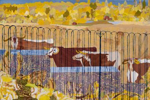 渇いたロングホーン、暑い夏（コラージュ） 作： Dione Verulam