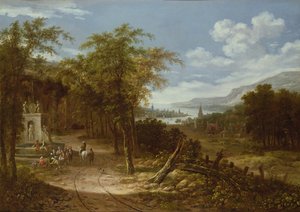 樹木が茂った風景、18世紀 作： Dionys Verburgh