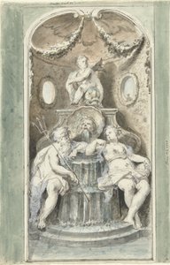 噴水のある装飾画のデザイン 作： Dionys van Nijmegen
