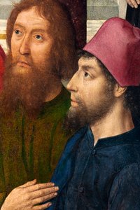 教区教会（聖ペテロ教区教会）。 ペインティング。 最後の晩餐。 ダークボルト。 1464-1468。 詳細。 中央パネル。 作： Dirck Bouts