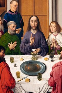 教区教会（聖ペテロ教区教会）。 ペインティング。 最後の晩餐。 ダークボルト。 1464-1468。 詳細。 中央パネル。 作： Dirck Bouts