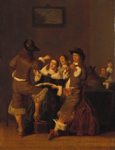 エレガントな数字のインテリアでの飲酒と陽気作り、1653年 作： Dirck Hals