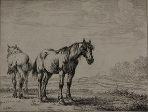 2 頭の鍬、一連の馬からのプレート 7 作： Dirck Stoop
