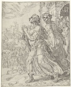 ジュディスと召使はベツリアを去る ジュディスとホロフェルネス (シリーズ名) 作： Dirck Volckertsz. Coornhert (attributed to)