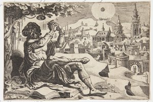 ひょうたんの下で不平を言うヨナ 作： Dirck Volckertsz. Coornhert