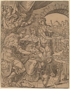 娼婦に遺産を浪費する放蕩息子 作： Dirck Volckertz Coornhert after Maerten van Heemskerck
