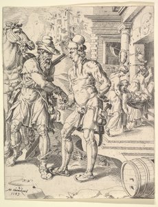 善きサマリア人のたとえ話、1549 年。 作： Dirck Volkertsen Coornhert