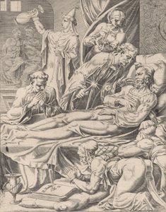 ラザロと金持ちのたとえ話、プレート 2、1551 より。 作： Dirck Volkertsen Coornhert