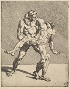 レスラー、レスラー、プレート 3、1552 より。 作： Dirck Volkertsen Coornhert