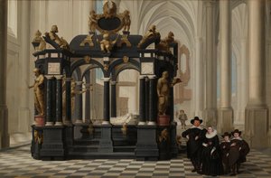 デルフトの新教会にあるウィリアム王子の墓のそばにいる家族 デルフトの新教会にあるヴィレム 1 世 (沈黙のウィリアム) の墓のそばにいる家族 作： Dirck van Delen