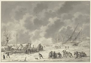1795 年 1 月、テクセルでの土地の飛行 1794 年 12 月の Canonier Booten の出発と Landzaaten の Vlugt (オブジェクトのタイトル)