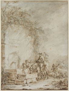 絵のアルバムのフロントピース：噴水の農民、1784。 作： Dirk Langendyk
