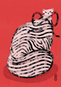 遊び心あふれる赤い縞模様の猫 作： 