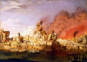 1842 年 5 月 5 日のハンブルグ大火。 作： Ditlev Martens
