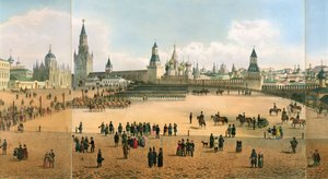 クレムリン、モスクワのパノラマから見た聖ワシリイ大聖堂。フィリップベノア1813-c.1905とパブ、オーブルンによって彫刻されました。 Lemercier、1840年頃105095のlitho詳細