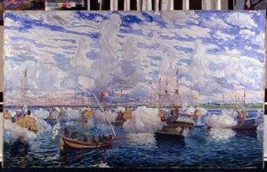 ロシアのピョートル 1 世の艦隊 (偉大なとして知られています。 作： Dmitri Nikolayevich Kardovsky