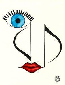 音楽の顔 - 楽譜を使って描かれた目と唇のある顔