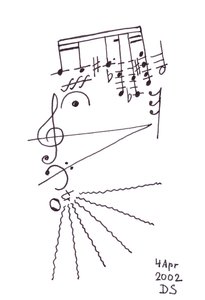スリリング・ヒゲ」-楽譜を使って描かれたヒゲのある歌う顔