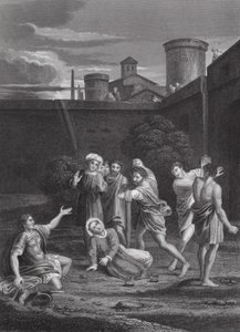 聖ステファノの石打ち」使徒言行録第7章54節、60節（エングレーヴィング） 作： Domenichino (1581 1641) (after)