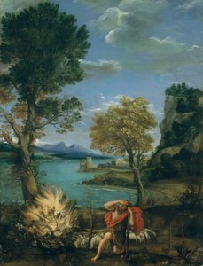 モーセと燃える茂みのある風景 作： Domenichino