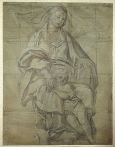 聖母子像（紙に黒チョーク 作： Domenichino