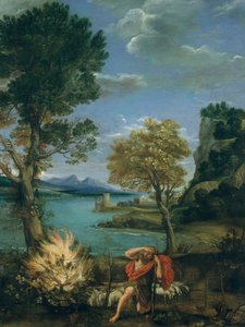 モーゼと燃える茂みのある風景、1610-16。 作： Domenichino