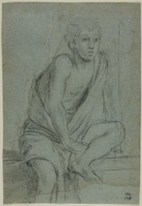 着席する若者: 聖アンデレの鞭打ちのための習作 作： Domenichino