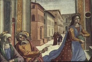 神殿の聖母マリア」（フレスコ画）（詳細） 作： Domenico Ghirlandaio