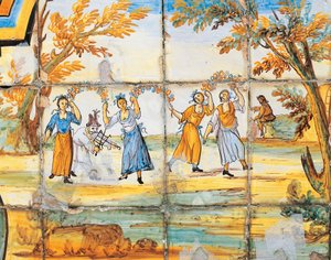 プアクラレスの回廊のマジョリカ装飾の詳細 作： Domenico Antonio Vaccaro