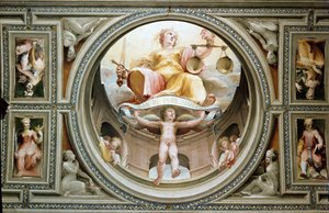 正義のアレゴリー。ドメニコ・ベッカフミ（1486-1551）の絵画 作： Domenico Beccafumi