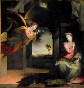 受胎告知。ドメニコ・ベッカフミ（1486-1551）の絵画 作： Domenico Beccafumi