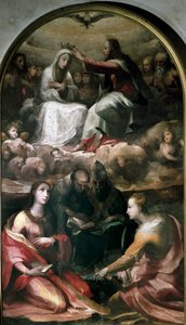 聖母マリアと4人の聖人（聖マグダラのマリア、パドヴァの聖アンソニー（San antonio di padova）、教皇聖グレゴワール1世または大帝、聖カトリーヌ・オブ・アレキサンドリア）を戴くキリスト。ドメニコ・ベッカフミ（1486-1551）の作品 作： Domenico Beccafumi