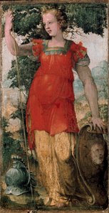 ミネルバと思われる女性キャラクター。ドメニコ・ベッカフミ（1486-1551）の作品。 作： Domenico Beccafumi