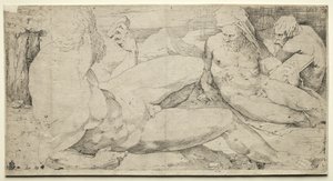 3人の男性ヌード」1500年代第2四半期 作： Domenico Beccafumi