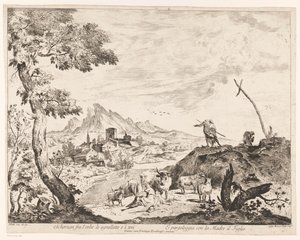 羊飼いと牛のいる風景 作： Domenico Bernardo Zilotti