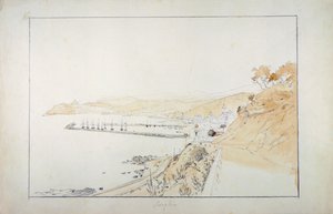 オネリアから見たポルト・マウリツィオ、1859年頃、パスクアーレ・ドメニコ・カンビアソ（1811-1894）作、イタリア 鉛筆と水彩画。 作： Domenico Cambiaso