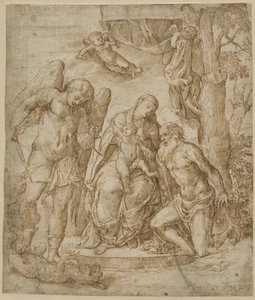 聖母子と聖人マイケルとジェローム、1520-25年頃 作： Domenico Campagnola