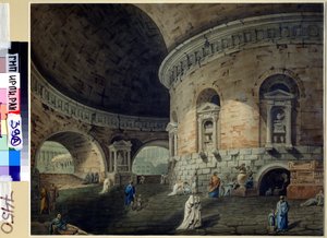 演劇のためのシナリオ。 演劇の舞台デザイン。 ドメニコ コルシーニ (1812-1873) の絵画、19 世紀初頭。 イタリアの芸術。 紙に水彩。 ロシア国立文学芸術アーカイブ、モスクワ 作： Domenico Corsini