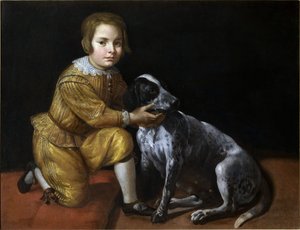 犬を連れた少年の肖像画。 作： Domenico Fiasella