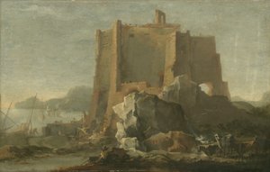 岩と要塞のある風景、1640〜50年頃 作： Domenico Gargiulo