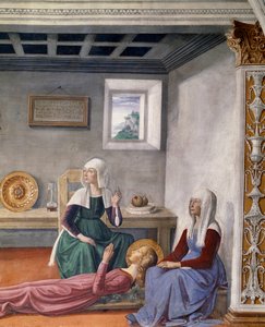 聖グレゴリウス大王による聖フィナへの死の告知、詳細（フレスコ画 作： Domenico Ghirlandaio